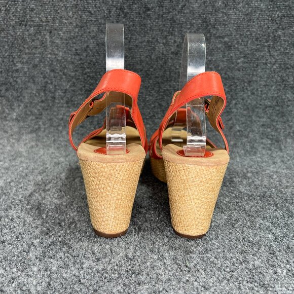 Clarks Platform Wedge Sandals Women's Size 10 Redish Orange Leather Buckle Shoes - Picture 5 of 12